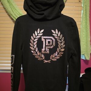 PINK Victoria's Secret Black Hoodie with Glitter Accents